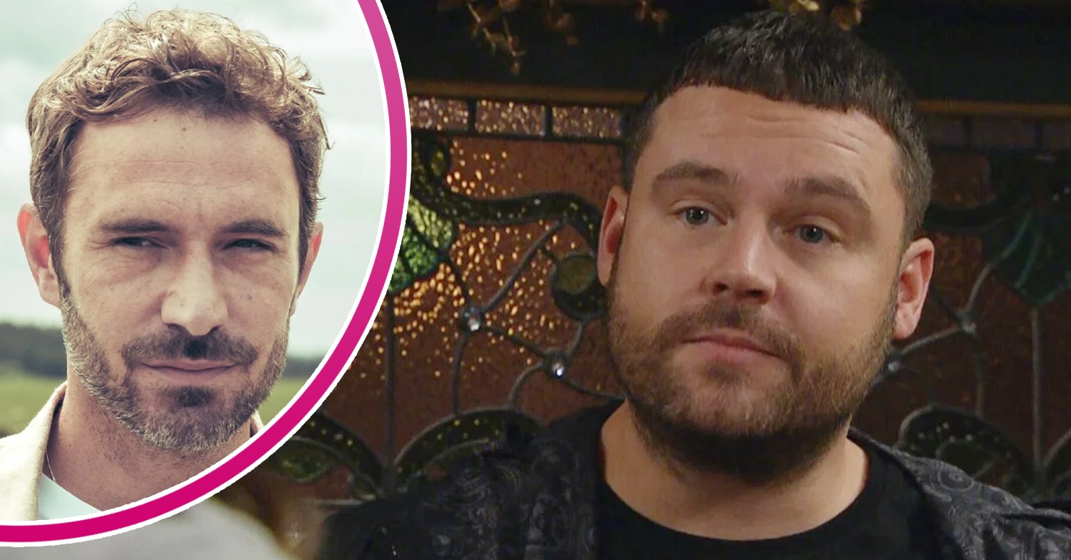 Aaron smiling on Emmerdale; inset, John Sugden (Credit: ITV/Composite: ED!)