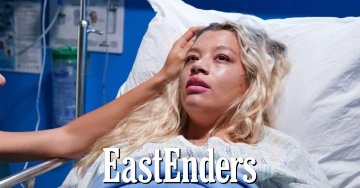 Anna Knight in hospital on EastEnders; logo inset (Credit: BBC/Composite: ED!)