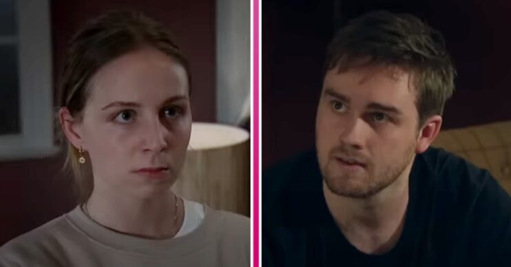 Composite image of Belle and Tom on Emmerdale (Credit: ITV/Composite: ED!)