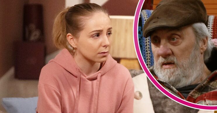 Belle looks upset on Emmerdale; inset, dad Zak (Credit: ITV/Composite: ED!)