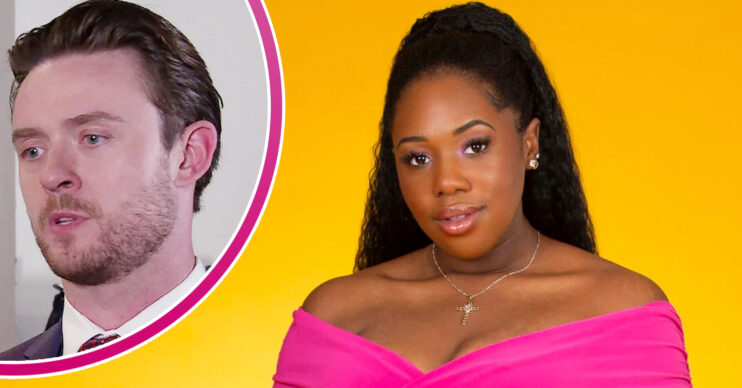 Coronation Street's Channique Sterling-Brown, and in a bubble is Joel Deering