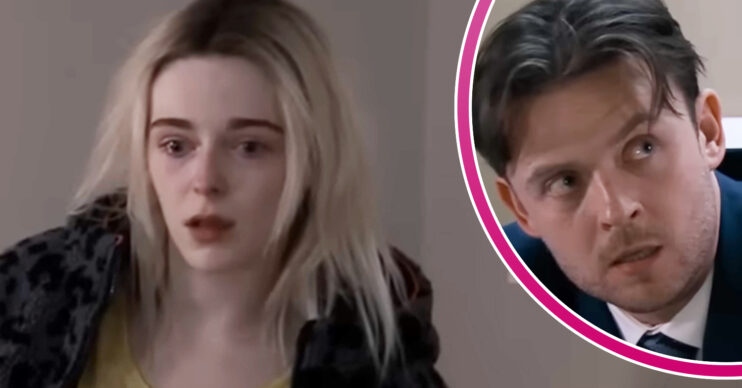 Coronation Street's Lauren, and in a bubble is Joel