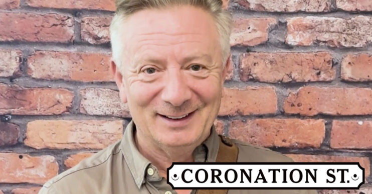Coronation Street's Sean Wilson as Martin Platt, and the Corrie logo
