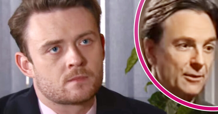 Coronation Street's Joel, and in a bubble is Richard Hillman