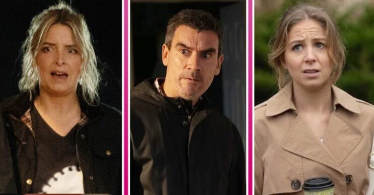 Composite image of Charity, Cain and Belle on Emmerdale (Credit: ITV/Composite: ED!)