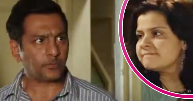 EastEnders' Masood, and in a bubble is Zainab
