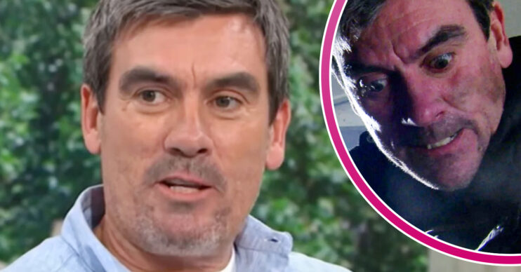 Emmerdale's Jeff Hordley, and in a bubble is an angry Cain