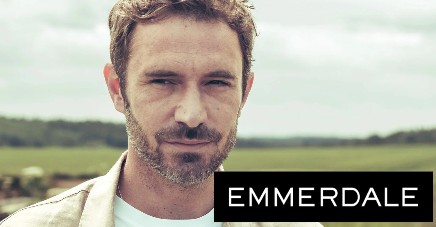 Emmerdale's John Sugden, the Emmerdale logo