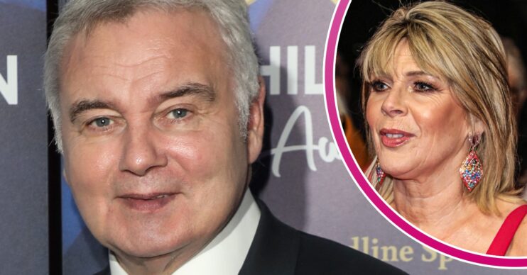 Eamonn Holmes wearing a dark suit on the red carpet and Ruth Langsford inset