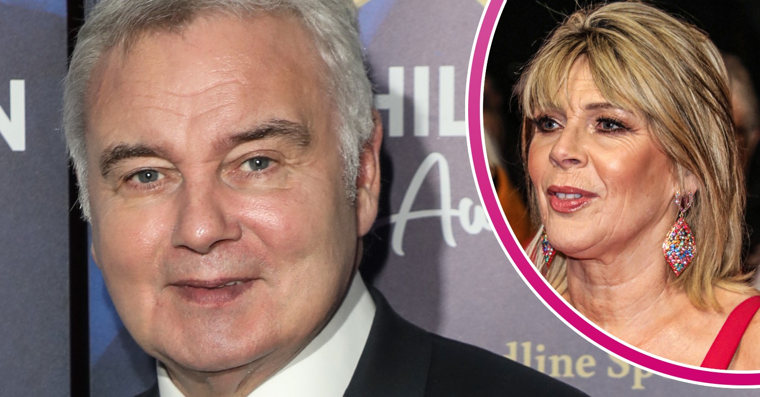 Eamonn Holmes wearing a dark suit on the red carpet and Ruth Langsford inset