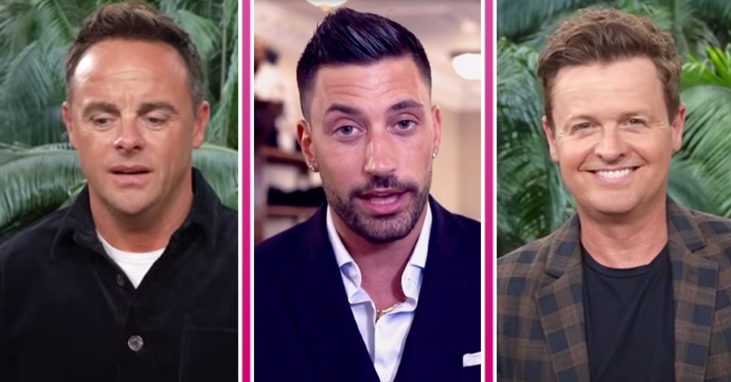 I'm A Celebrity hosts Ant and Dec look surprised and happy, Giovanni Pernice speaks