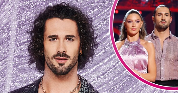 Graziano Di Prima against a sparkly purple backdrop and inset with Zara McDermott