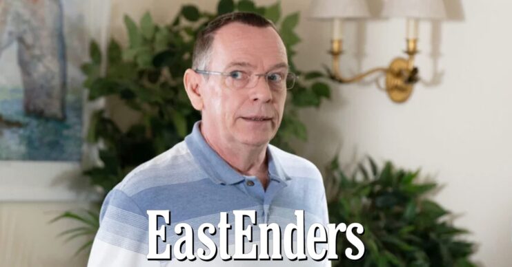 Ian looks shady on EastEnders; inset, soap logo (Credit: BBC/Composite: ED!)