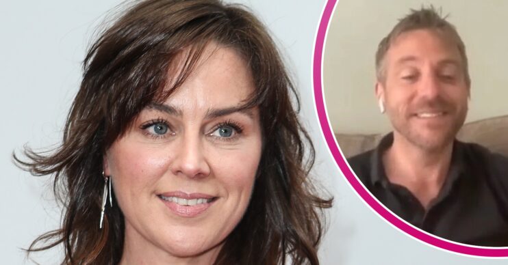 Jill Halfpenny smiling and new partner Ian inset