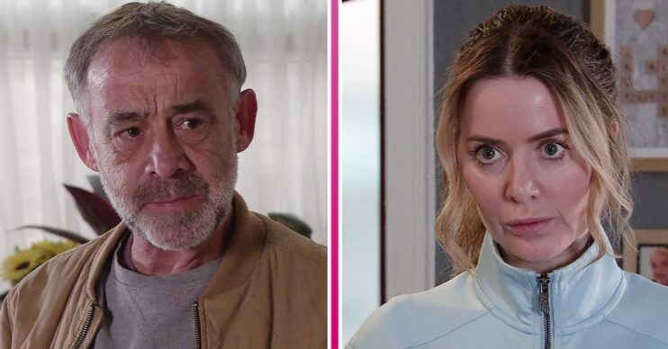 Composite image of Kevin and Abi on Corrie, both looking worried (Credit: ITV/Composite: ED!)