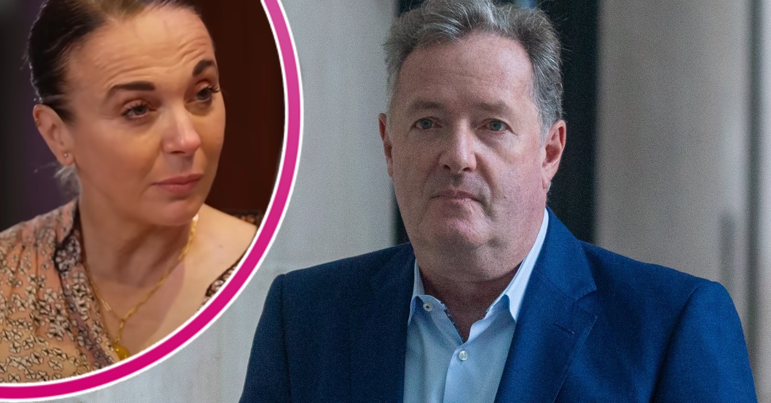 Piers Morgan looking serious and Amanda Abbington in Channel 4 interview
