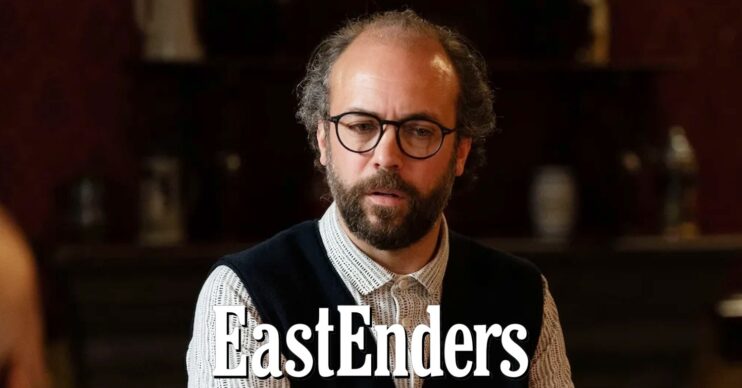 Reiss looks worried on EastEnders; inset. soap logo (Credit: BBC/Composite: ED!)