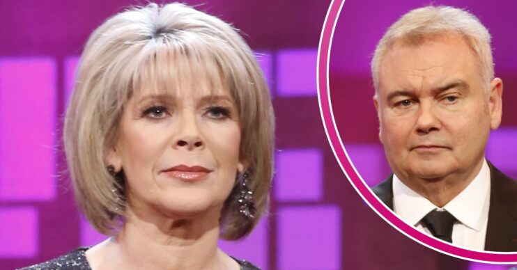 Ruth Langsford looking straight faced and Eamonn Holmes looking angry