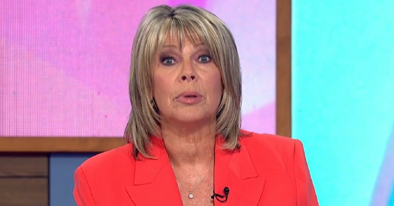 Ruth Langsford frowning wearing an orange blazer on Loose Women