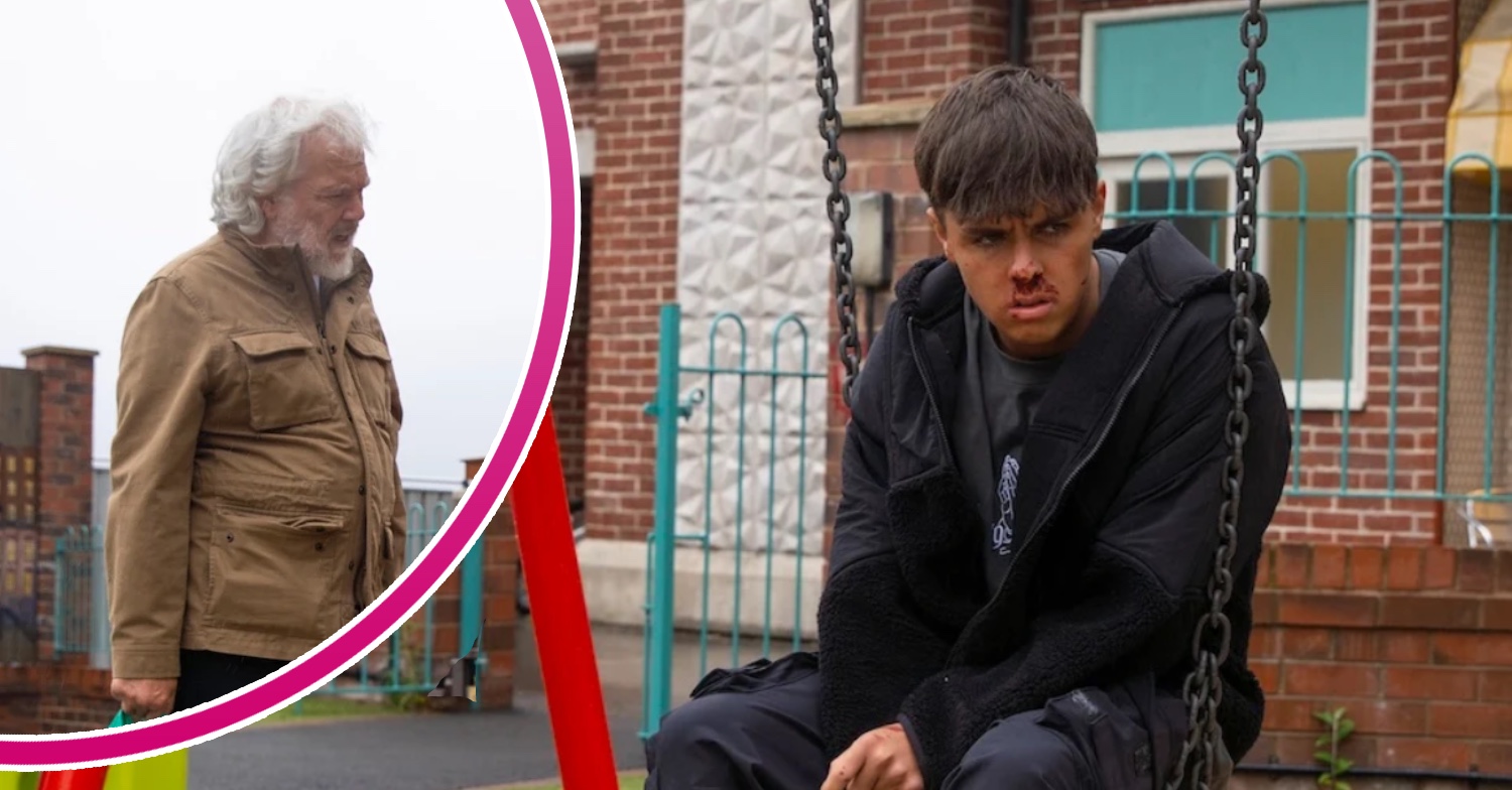 Coronation Street's Mason, and in a bubble is Stu