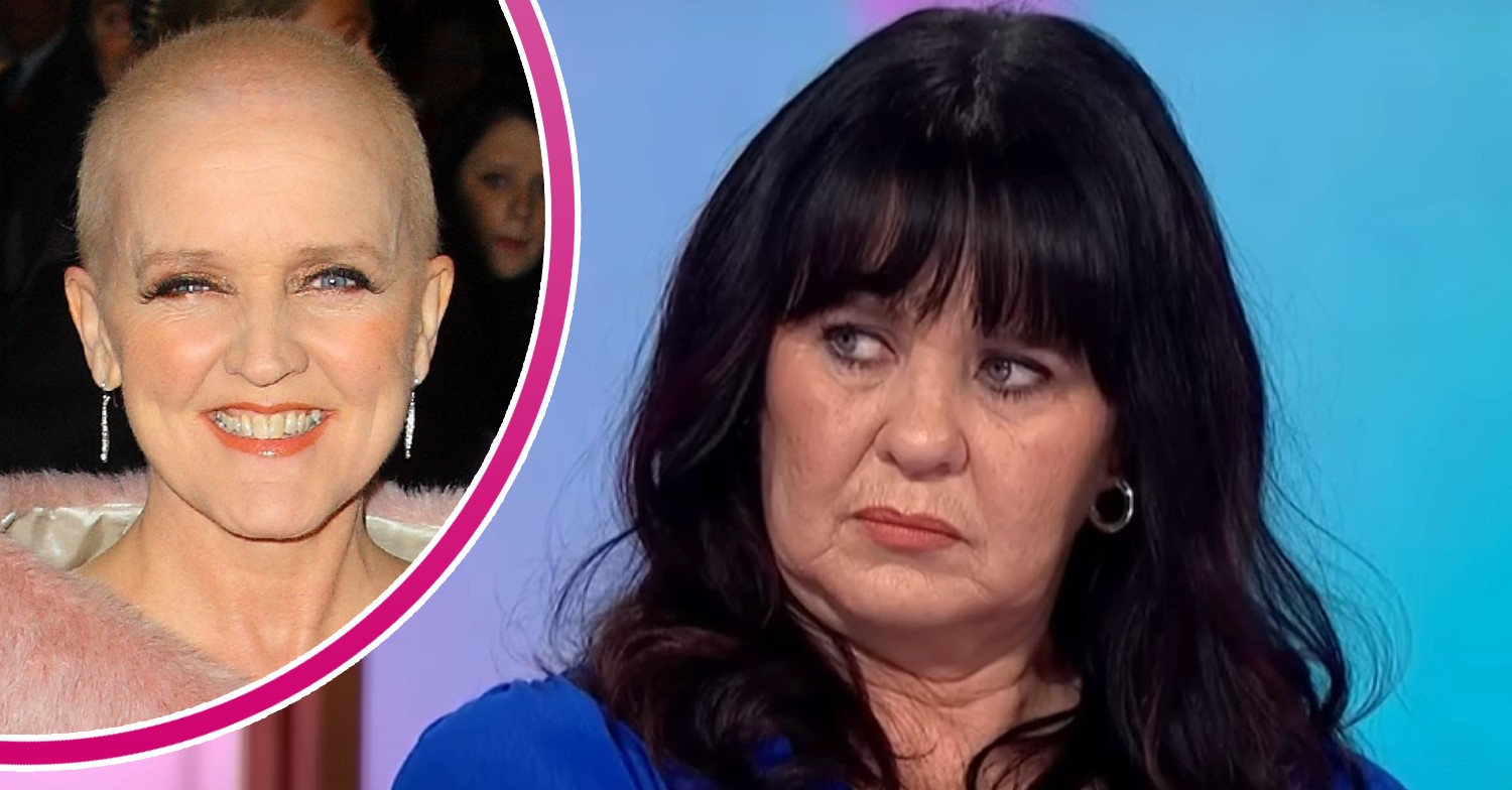 Bernie Nolan smiling beside a frowning Coleen Nolan