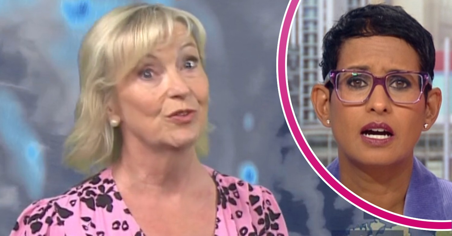 Carol Kirkwood with a shocked expression beside a dismayed Naga Munchetty on BBC Breakfast