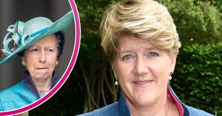 Clare Balding smiling / Princess Anne looking to the side