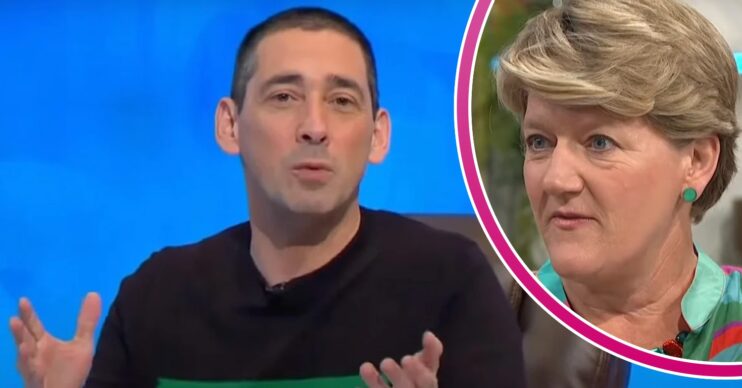 Colin Murray talking on Countdown beside a frowning Clare Balding on Lorraine