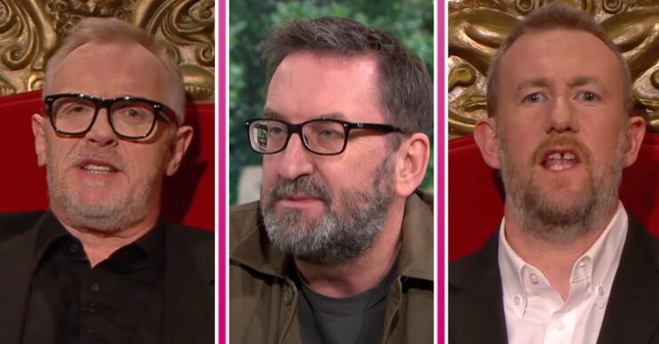 Greg Davies speaking to camera on Taskmaster / Lee Mack on This Morning / Alex Horne speaking on Taskmaster