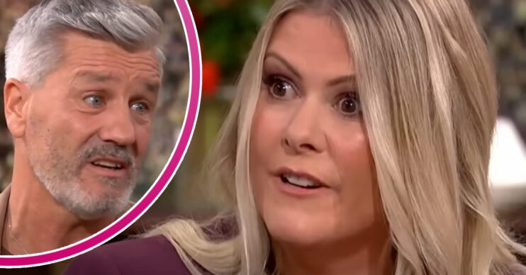 My Mum, Your Dad star Janey Smith with shocked expression beside a talking Roger Hawes