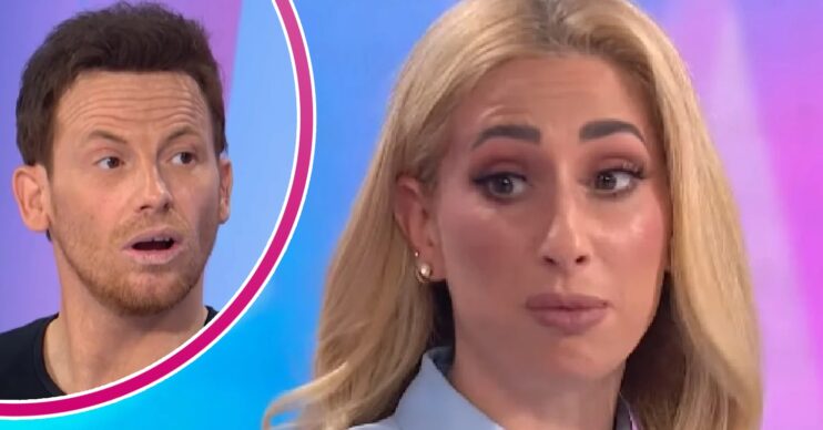 Joe Swash shocked expression before Stacey Solomon looking surprised