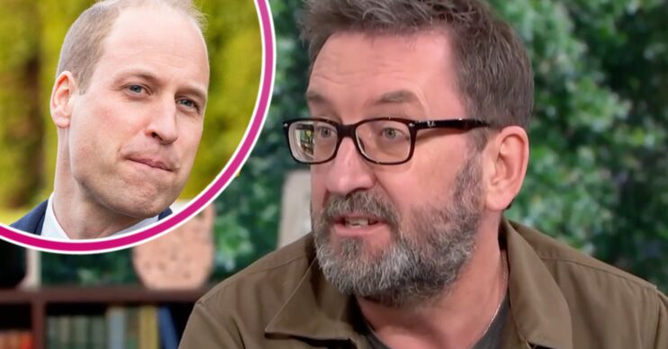 Prince William and Lee Mack looking serious