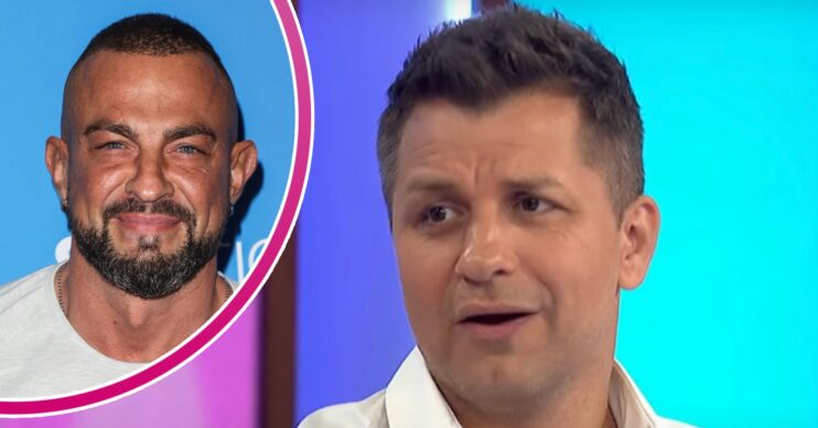 Pasha Kovalev with pained expression on Loose Women beside a smiling Robin Windsor