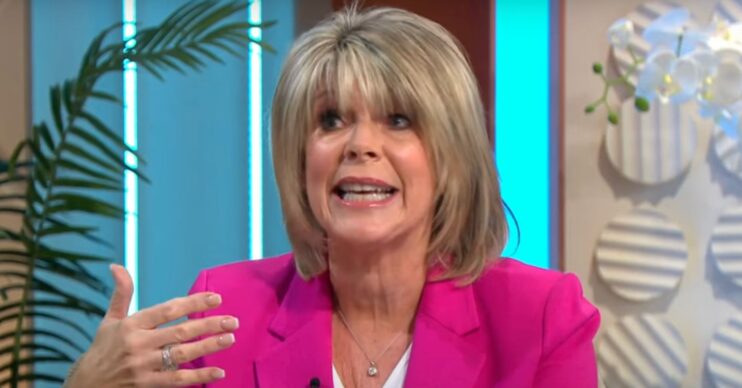 Ruth Langsford talking on Lorraine wearing a pink blazer