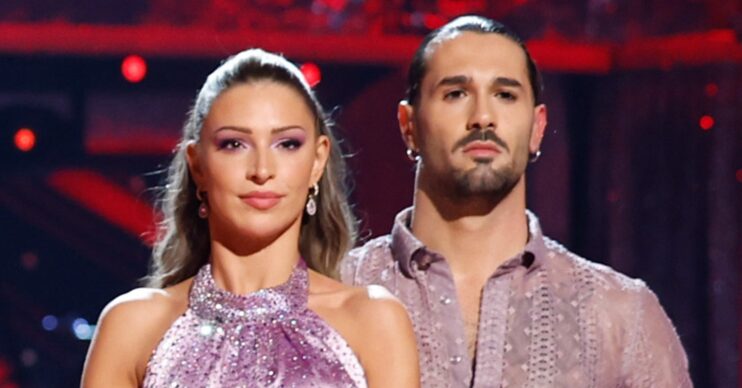 Zara McDermott beside a frowning Graziano Di Prima on Strictly