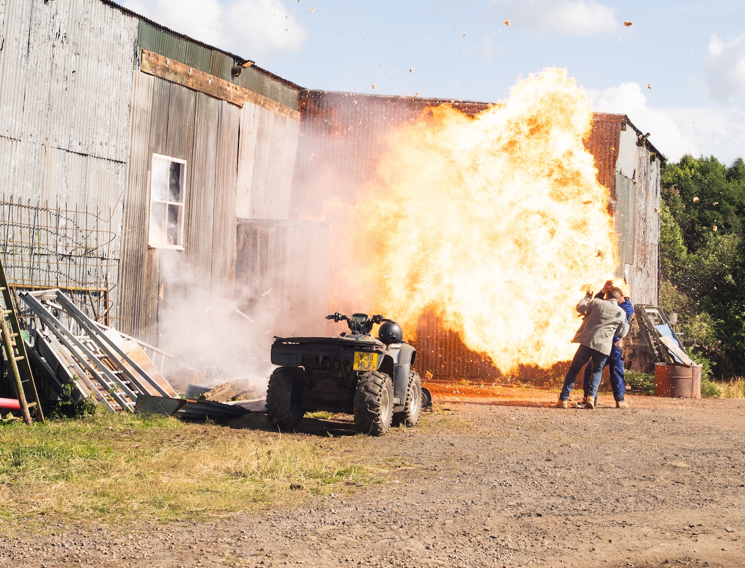 The barn explodes on Emmerdale