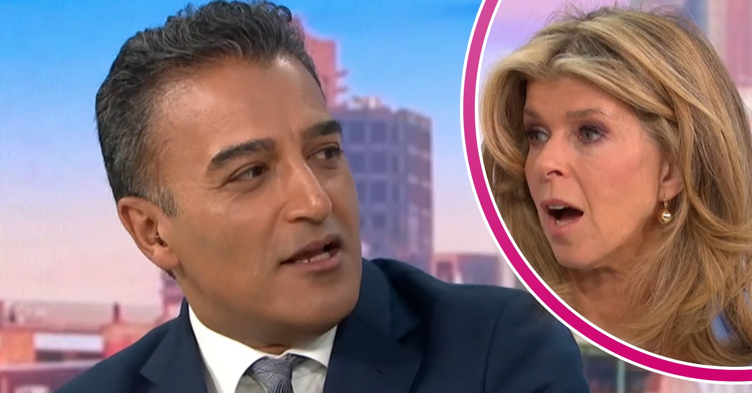 Adil Ray speaking as Kate Garraway looks shocked on Good Morning Britain