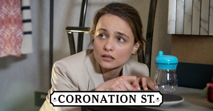 Alina looks terrified on Corrie (Credit: ITV/Composite: ED!)