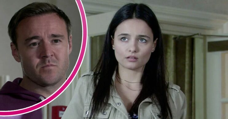 Alina looks worried on Corrie; inset, Tyrone looking miserable (Credit: ITV/Composite: ED!)