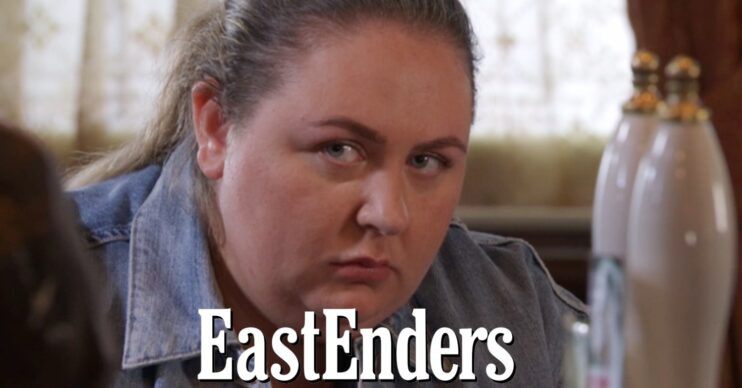 Bernie looking suspicious on EastEnders (Credit: BBC/Composite: ED!)