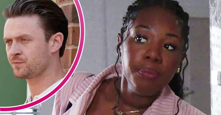 Coronation Street's Dee-Dee, and in a bubble is Joel