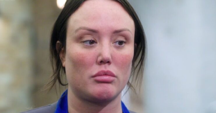 Charlotte Crosby looking glum on Celebrity MasterChef
