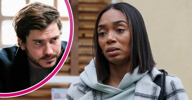 Chelsea looks annoyed on EastEnders; inset, Gray Atkins (Credit: BBC/Composite: ED!)
