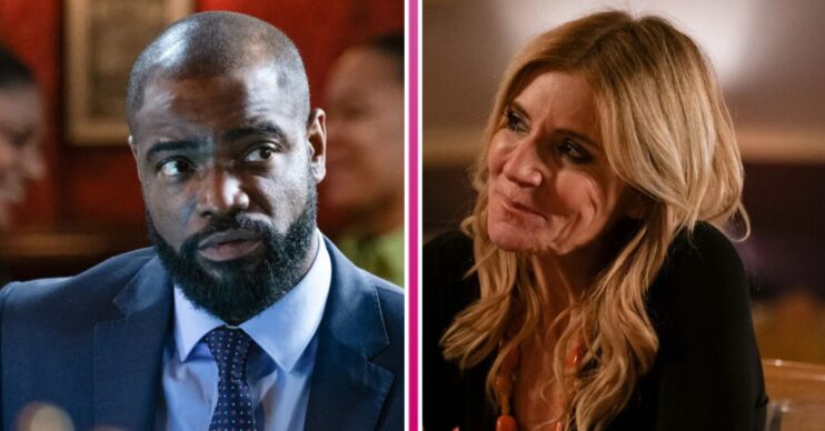 Composite image of Cindy and Junior on EastEnders, giving each other doe-eyes (Credit: BBC/Composite: ED!)