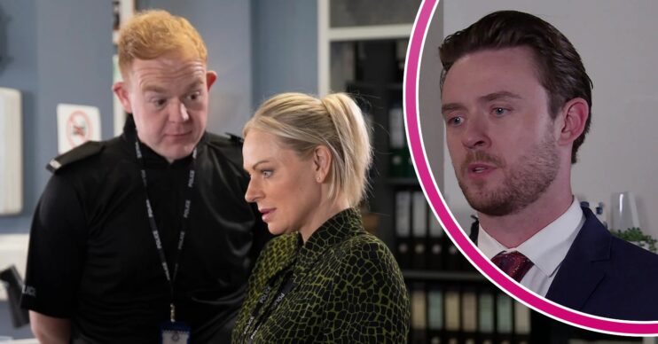 Craig and Lisa busy with an investigation on Corrie; inset, Joel looking shady (Credit: ITV/Composite: ED!)