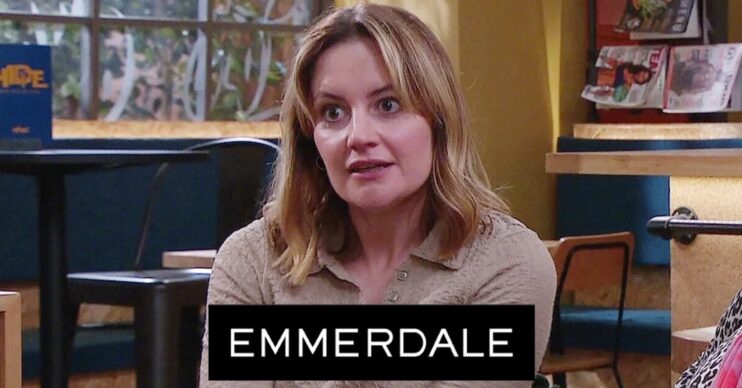 Ella looks shocked on Emmerdale; soap logo inset (Credit: ITV/Composite: ED!)