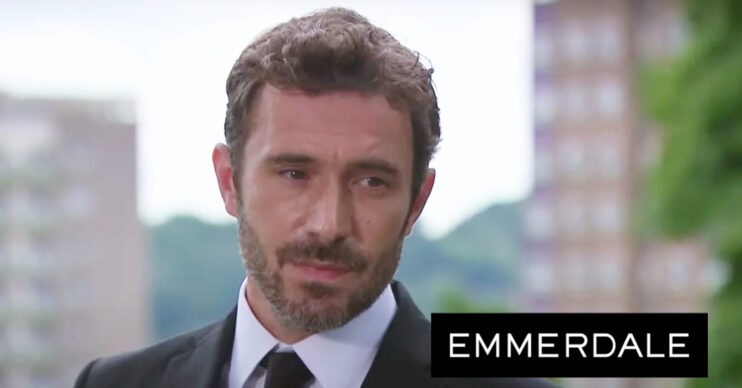 Emmerdale's John Sugden, the Emmerdale logo
