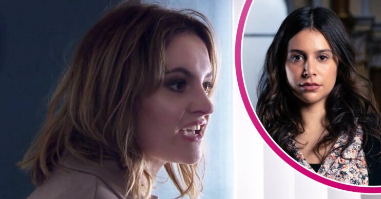 Ella Forster looks furious, Meena Jutla looks calm