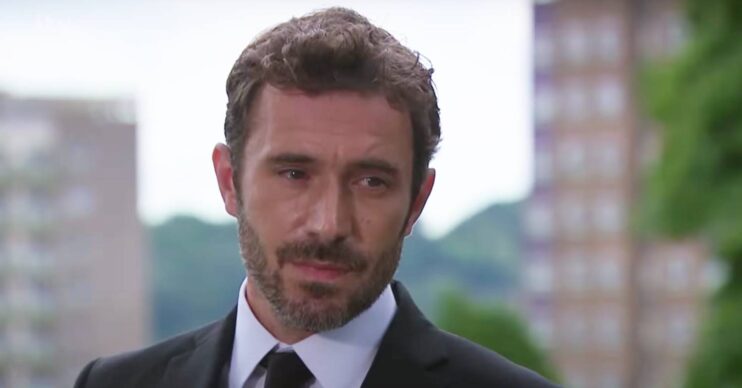 Oliver Farnworth in character as John Sugden