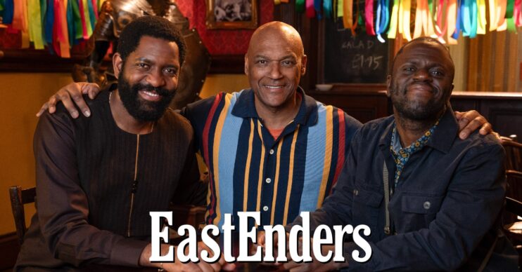 George Knight and his brothers; soap logo inset (Credit: BBC/Composite: ED!)